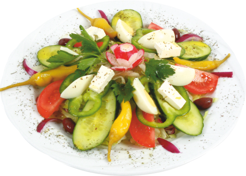 Salat mit Gurken,Tomaten,Käse,Peperoni